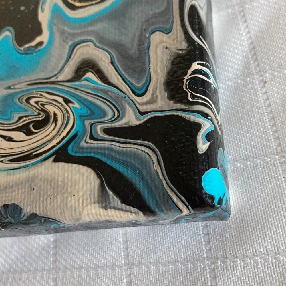 abstract Art NEW black tan teal and glitter wall decor made by me pour painting